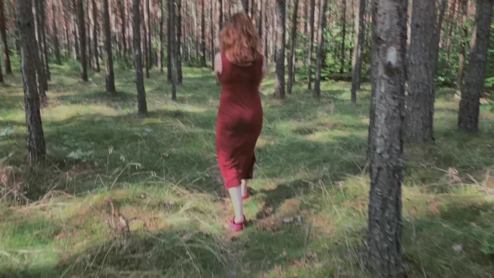 Playful Redhead Pissing In Forest And Showing Her Big Boobs