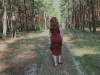 Playful Redhead Pissing In Forest And Showing Her Big Boobs screenshot 3