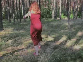 Playful Redhead Pissing In Forest And Showing Her Big Boobs screenshot 4