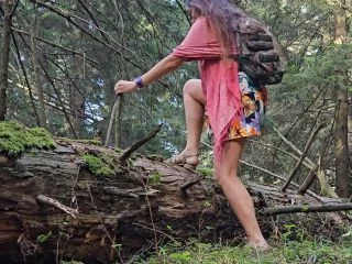 Up Dress NO PANTIES And Open Pussy PEE On Tourist Mountain Trail screenshot 6