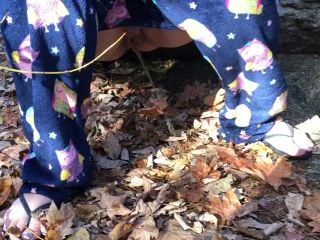 Wife Pissing Outside In The Leaves screenshot 4