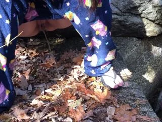 Wife Pissing Outside In The Leaves screenshot 6