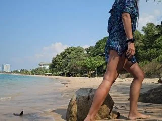 Panties Off N Close Up PEE On Public Beach screenshot 4