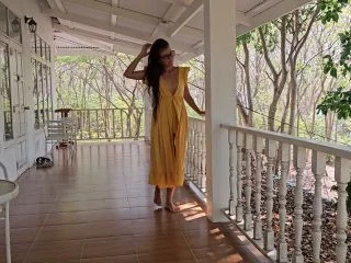 Hairy Pussy CLOSE UP PEE On Public Resort Terrase Up Dress No Bra No Panties screenshot 1