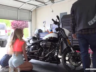 Two Horny Sluts Get Pissed On And Fucked By Biker screenshot 1