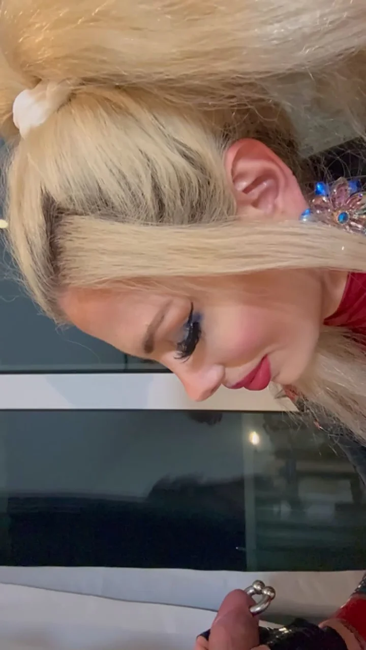 Goddess Slavena – Blonde Sadist Biting CBT Big Mouth