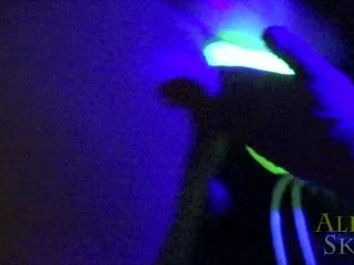 Neon Glow Ejaculating Strapon Cock – Thick Dildo Pegging By Blacklight screenshot 5